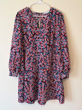 POPSUGAR Floral Shift Dress in Red, Blue & Pink XL Mini Long Sleeve